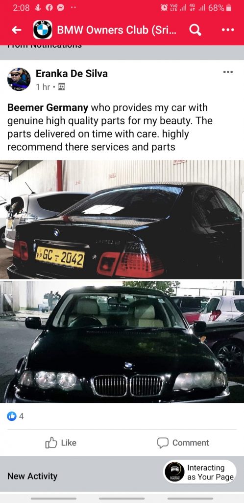 Beemer Germany who provides my car with genuine high quality parts for my beauty. The parts delivered on time with care. Highly recommend there services and parts.